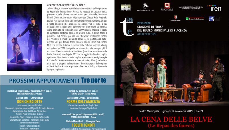 La Cena delle Belve in scena al Municipale il 14 novembre