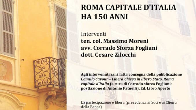 "Roma Capitale d'Italia ha 150 anni", incontro a Palazzo Galli della Banca di Piacenza il 18 settembre