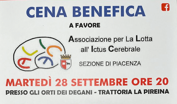 Cena Benefica a favore dell'Associazione per la Lotta all'Ictus Celebrale il 28 settembre. Ospiti I Cani Della Biscia