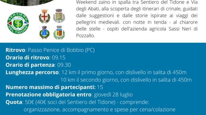 Proseguono gli appuntamenti "Weekend zaino in spalla" il 30 e 31 luglio