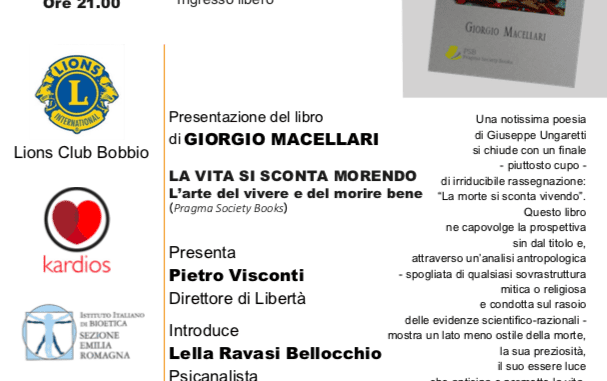 A Bobbio il 21 agosto presentazione del libro "La vita si sconta morendo" di Giorgio Macellari