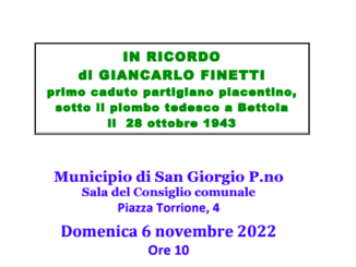 A San Giorgio Piacentino conferenza il 6 novembre in ricordo del primo partigiano piacentino caduto a Bettola nell’ottobre 1943