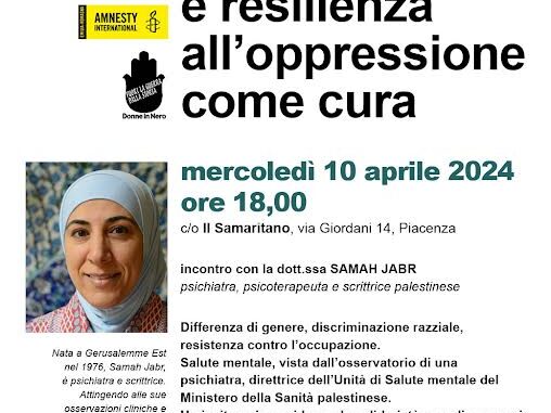 Samah Jabr a Piacenza il 10 aprile